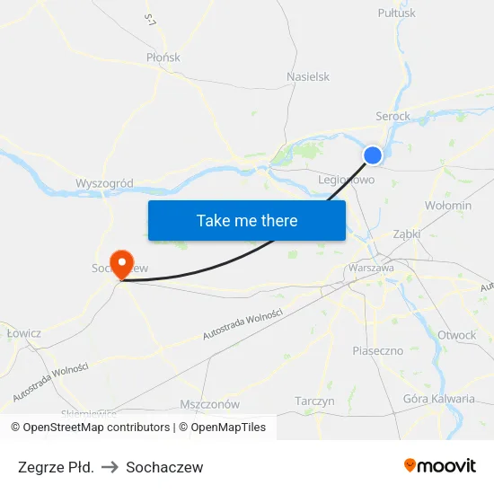 Zegrze Płd. to Sochaczew map
