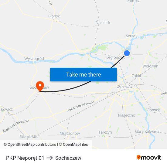 PKP Nieporęt to Sochaczew map