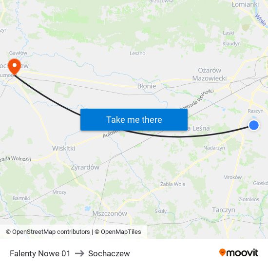 Falenty Nowe to Sochaczew map