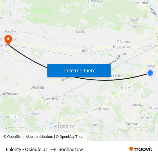 Falenty-Osiedle to Sochaczew map