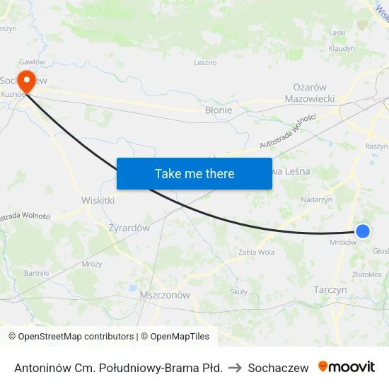 Antoninów Cm. Południowy - Brama Płd. to Sochaczew map