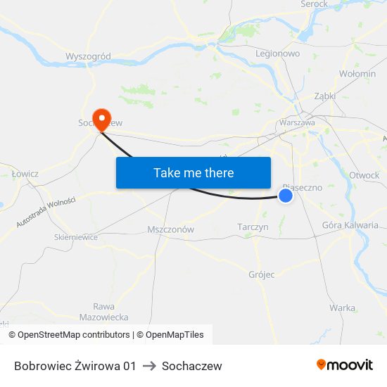 Bobrowiec Żwirowa 01 to Sochaczew map