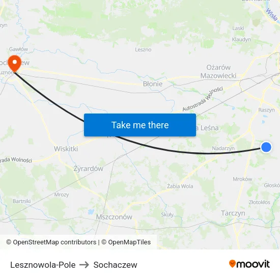 Lesznowola - Pole to Sochaczew map