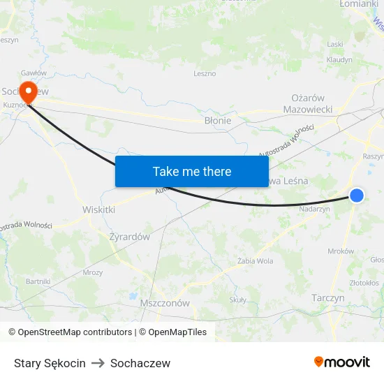 Stary Sękocin to Sochaczew map