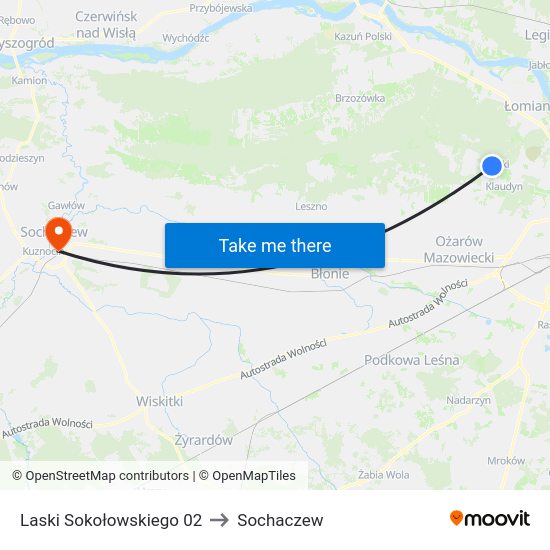 Laski Sokołowskiego to Sochaczew map