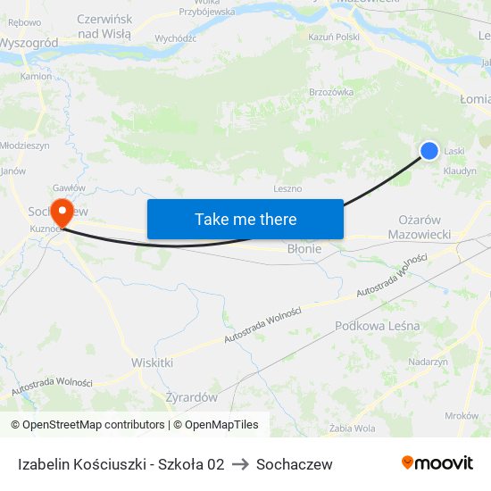 Izabelin Kościuszki - Szkoła 02 to Sochaczew map