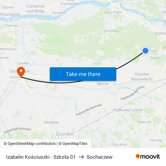 Izabelin Kościuszki-Szkoła to Sochaczew map