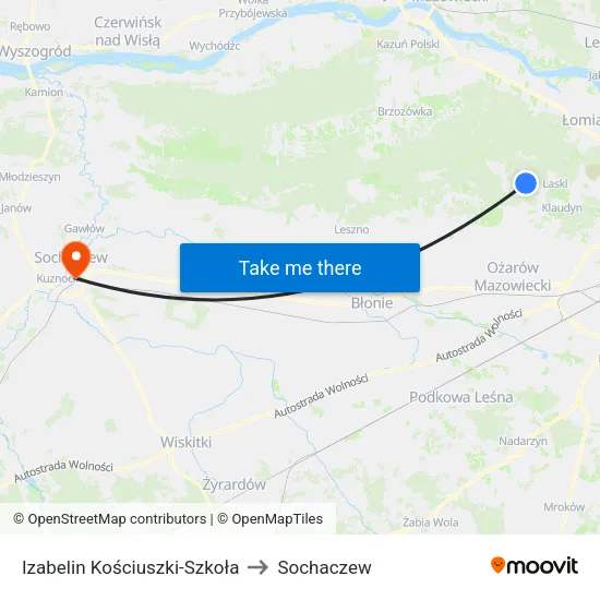 Izabelin Kościuszki - Szkoła to Sochaczew map