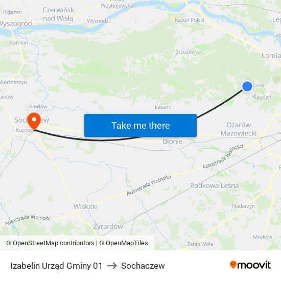 Izabelin Urząd Gminy 01 to Sochaczew map