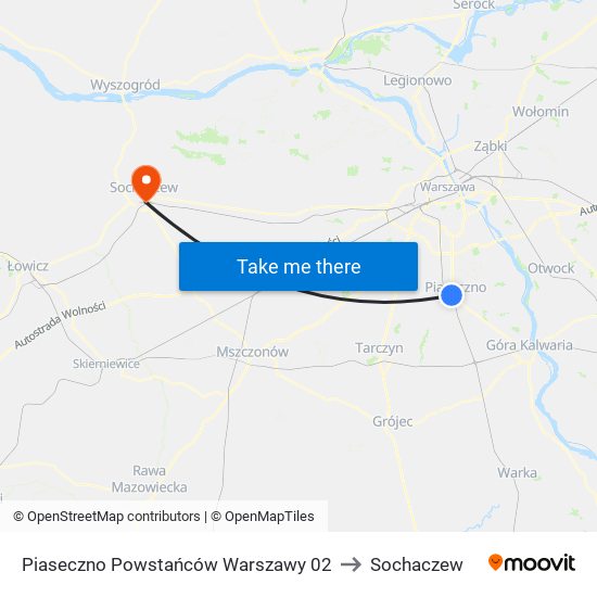 Piaseczno Powstańców Warszawy 02 to Sochaczew map