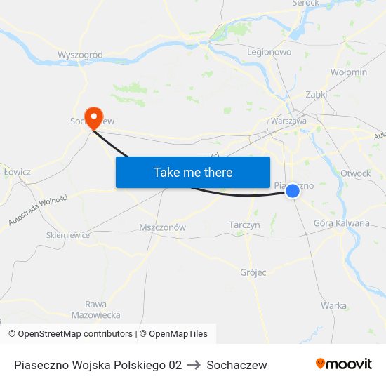 Piaseczno Wojska Polskiego 02 to Sochaczew map