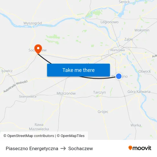 Piaseczno Energetyczna to Sochaczew map
