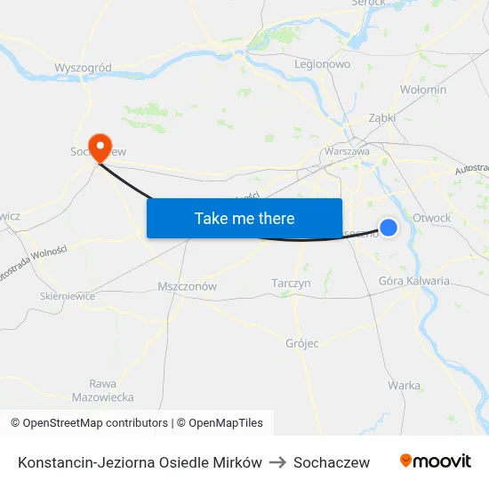 Konstancin-Jeziorna Osiedle Mirków to Sochaczew map