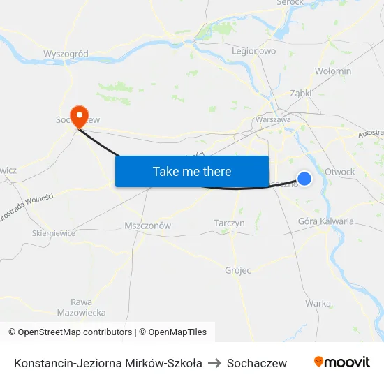 Konstancin-Jeziorna Mirków - Szkoła to Sochaczew map
