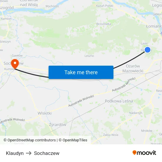 Klaudyn to Sochaczew map