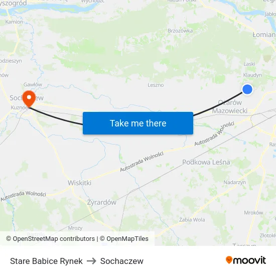 Stare Babice Rynek to Sochaczew map