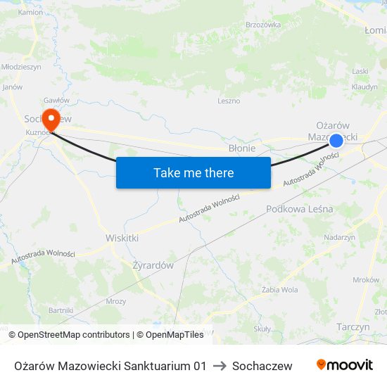 Ożarów Mazowiecki Sanktuarium 01 to Sochaczew map