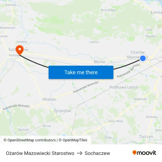 Ożarów Mazowiecki Starostwo to Sochaczew map