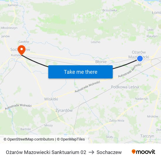 Ożarów Mazowiecki Sanktuarium 02 to Sochaczew map