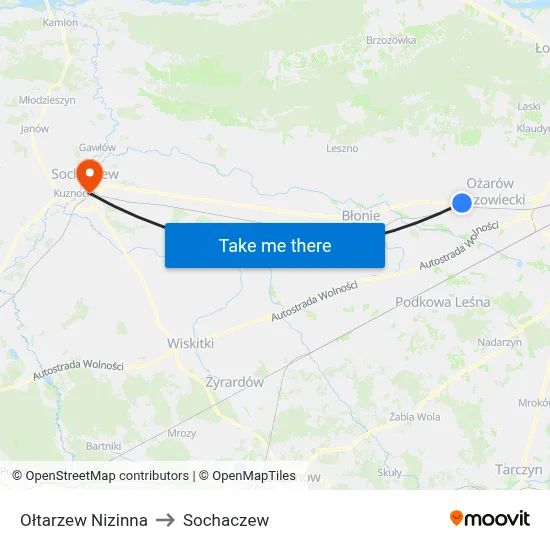 Ołtarzew Nizinna to Sochaczew map