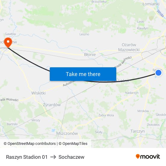 Raszyn Stadion to Sochaczew map