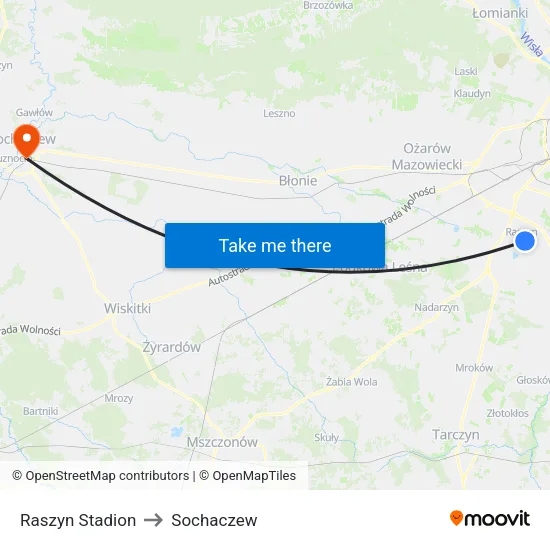 Raszyn Stadion to Sochaczew map