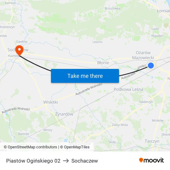 Piastów Ogińskiego 02 to Sochaczew map