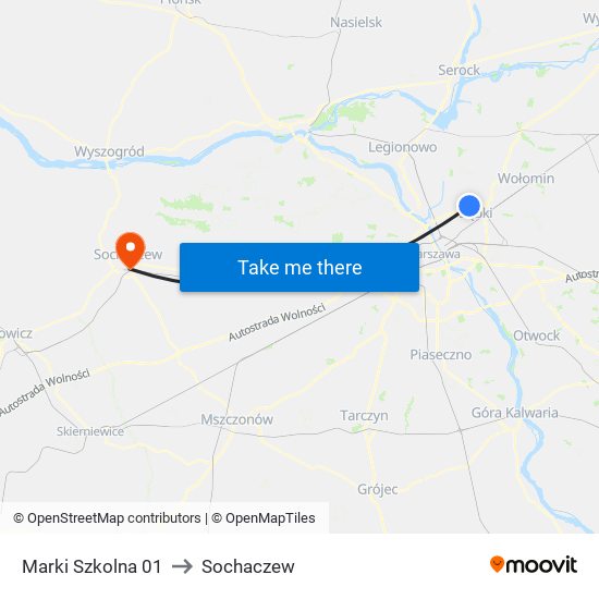 Marki Szkolna to Sochaczew map