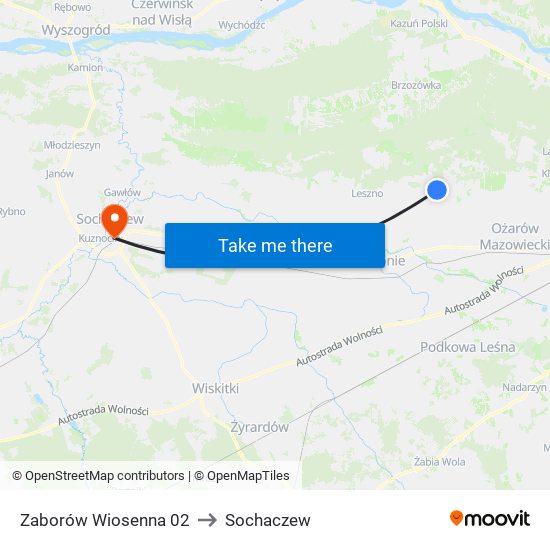 Zaborów Wiosenna 02 to Sochaczew map