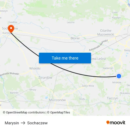 Marysin to Sochaczew map