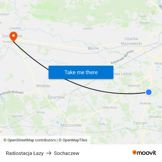 Radiostacja Łazy to Sochaczew map