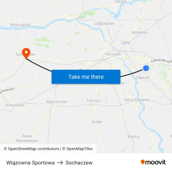 Wiązowna Sportowa to Sochaczew map