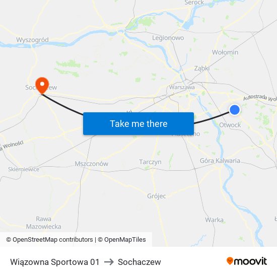 Wiązowna Sportowa to Sochaczew map