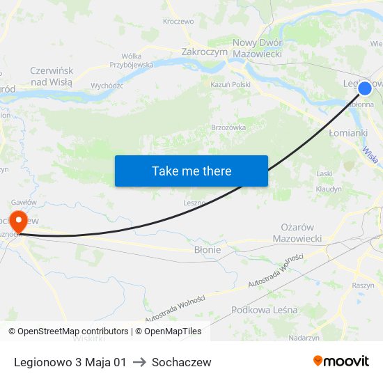 Legionowo 3 Maja 01 to Sochaczew map