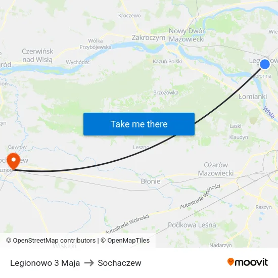Legionowo 3 Maja to Sochaczew map