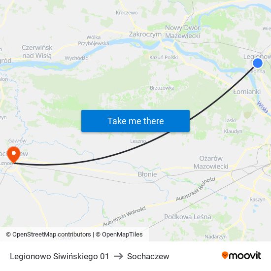 Legionowo Siwińskiego 01 to Sochaczew map