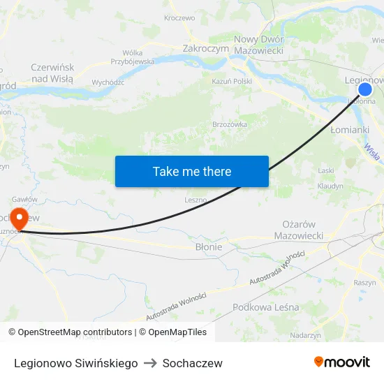Legionowo Siwińskiego to Sochaczew map