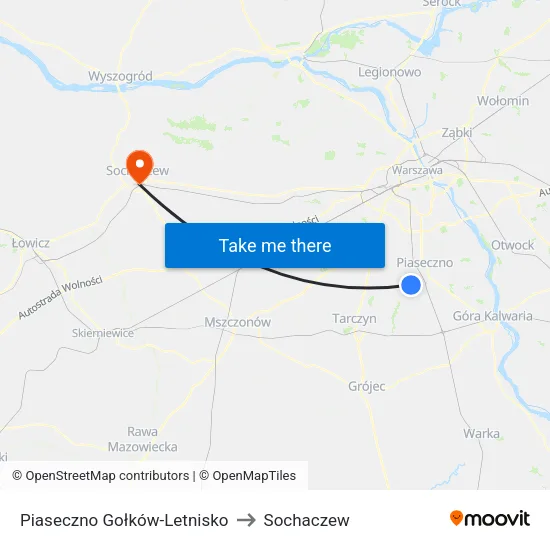 Piaseczno Gołków - Letnisko to Sochaczew map