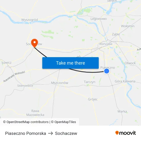 Piaseczno Pomorska to Sochaczew map