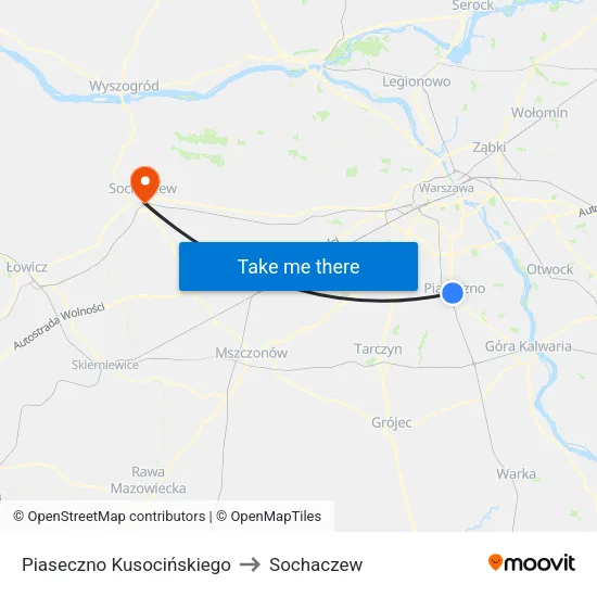 Piaseczno Kusocińskiego to Sochaczew map