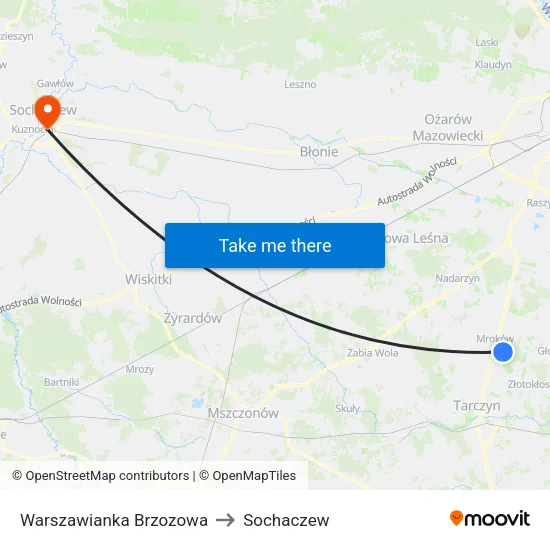 Warszawianka Brzozowa to Sochaczew map