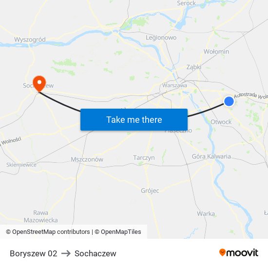 Boryszew 02 to Sochaczew map