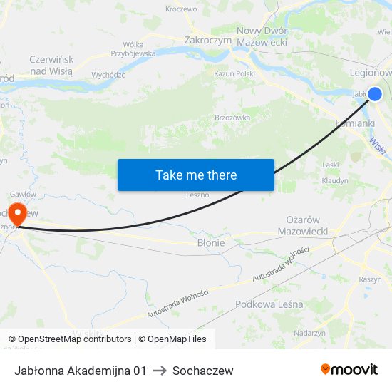 Jabłonna Akademijna 01 to Sochaczew map