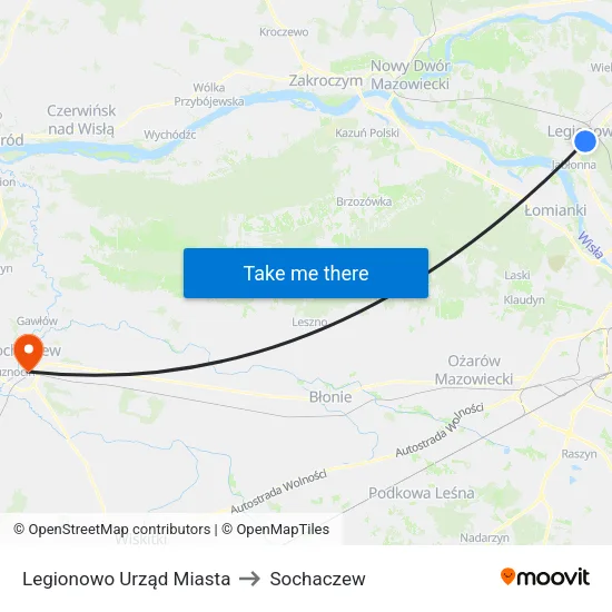 Legionowo Urząd Miasta to Sochaczew map