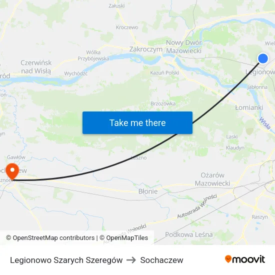 Legionowo Szarych Szeregów to Sochaczew map