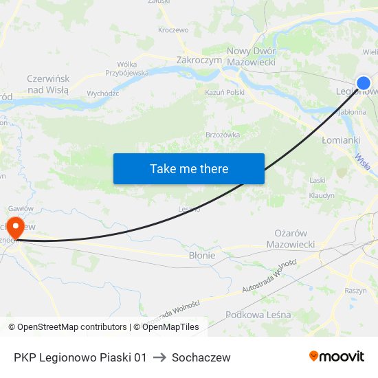 PKP Legionowo Piaski to Sochaczew map