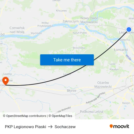 PKP Legionowo Piaski to Sochaczew map