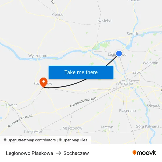 Legionowo Piaskowa to Sochaczew map