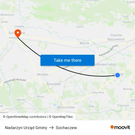 Nadarzyn Urząd Gminy to Sochaczew map