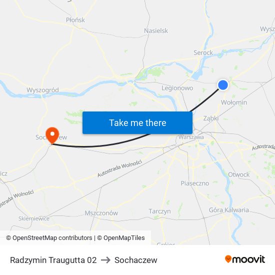 Radzymin Traugutta 02 to Sochaczew map